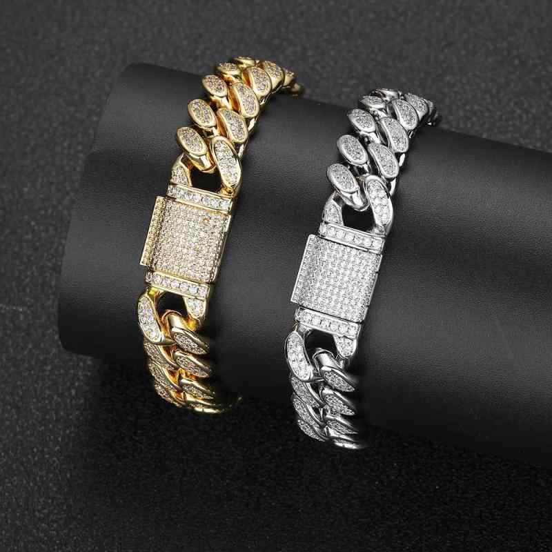 ブレスレット 男性用 ジルコニア 幅12mm 喜平 ダブルロック 힙합 ストリート ゴールド 白ゴールド 手 цепочка 手链