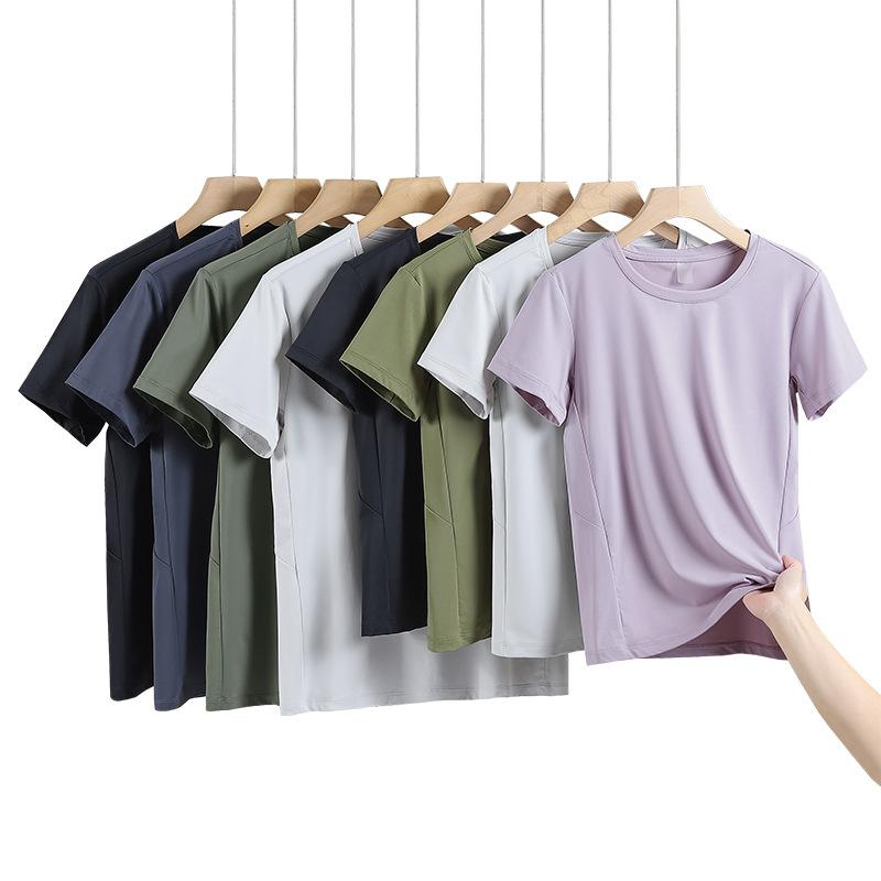 Tシャツ 男女兼用 接触冷感 吸湿速乾 ラウンドネック トップス スポーティー 普段使い 黒 グレー 緑 紫 伸縮性 軽量