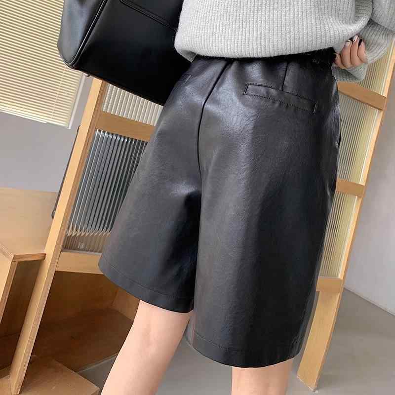 樂天商城 - パンツ レディース 春秋 PUレザーパンツ ハイウエスト ワイドレッグ ストレート 五分丈パンツ 膝丈パンツ ゆったり 美脚 ブラック グレー 合成皮革 カジュアル スタイル