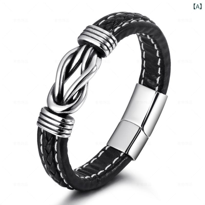 ブレスレット メンズ 男性用 チタン鋼 手編み ハンドメイド 幾何学模様 ブラック ブラウン 北米 南米 個性派 INS風 アクセサリー(4)