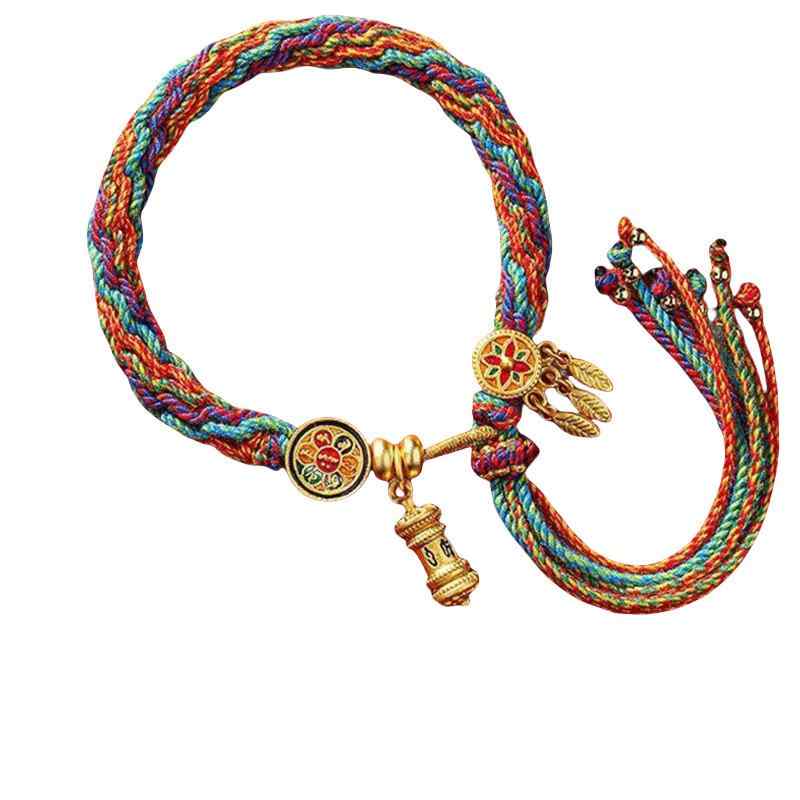 ブレスレット 男女兼用 民族風 DIY 編み込み ミサンガ 六字真言 調節可能 コットン ラインストーン 電気メッキ加工 アマゾン 幸運