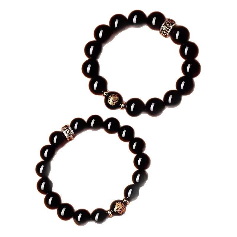 ブレスレット レディース メンズ 黒曜石 六字真言 守護仏 普賢菩薩 大日如来 不動明王 文殊菩薩 虚空蔵菩薩 大勢至菩薩 阿弥陀如来 千手観音