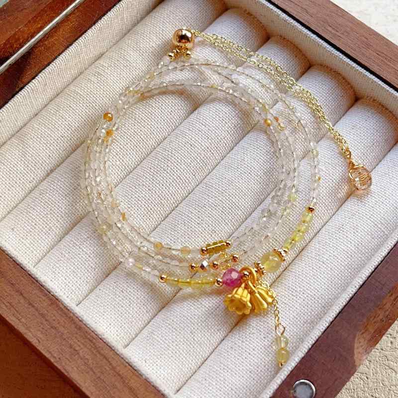Jade - ブレスレット レディース 発晶 黄水晶 三連 女性用 ハンドメイド アクセサリー ジュエリー 伸縮性 普段使い かわいい クリア