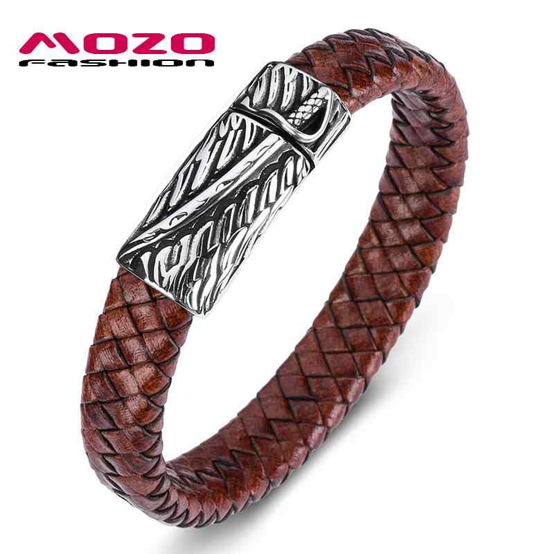 ブレスレット メンズ 男性用 レザー チタン 鋼 朋克風 剣 匕首 磁石 ステンレス バングル 黒 茶 赤 青 緑 ヒップホップ 個性派 不規則 回形針 六芒星(x3)