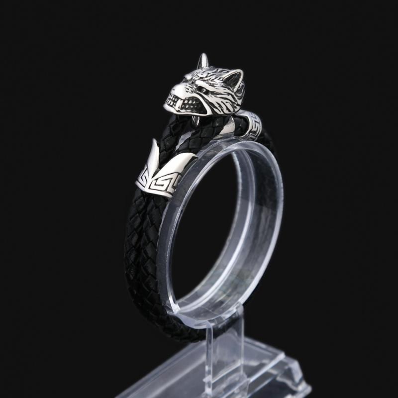 Men'S Accessories - ブレスレット メンズ 男性用 レザー 編み込み ロープ オオカミ ステンレス アクセサリー ジュエリー おしゃれ 普段使い