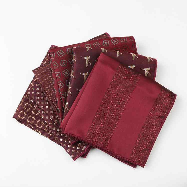 ポケットチーフ 男性用 フォーマル ハンカチ ポリエステル製 風 ペイズリー柄 ワインレッド 赤系