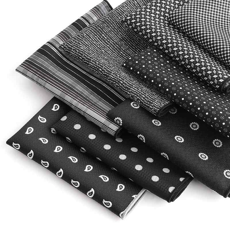 ポケットチーフ 男性用 ポリエステル ストライプ 菱形 円ドット ペイズリー柄 ビジネス フォーマル パーティー ブラック系(x2)
