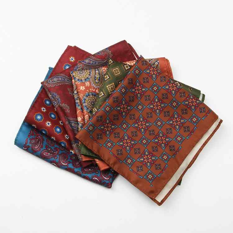 ハンカチ 男性用 風 ポリエステル 花柄 ペイズリー柄 大判 フォーマル ビジネス スーツ ポケットチーフ ワインレッド 赤系