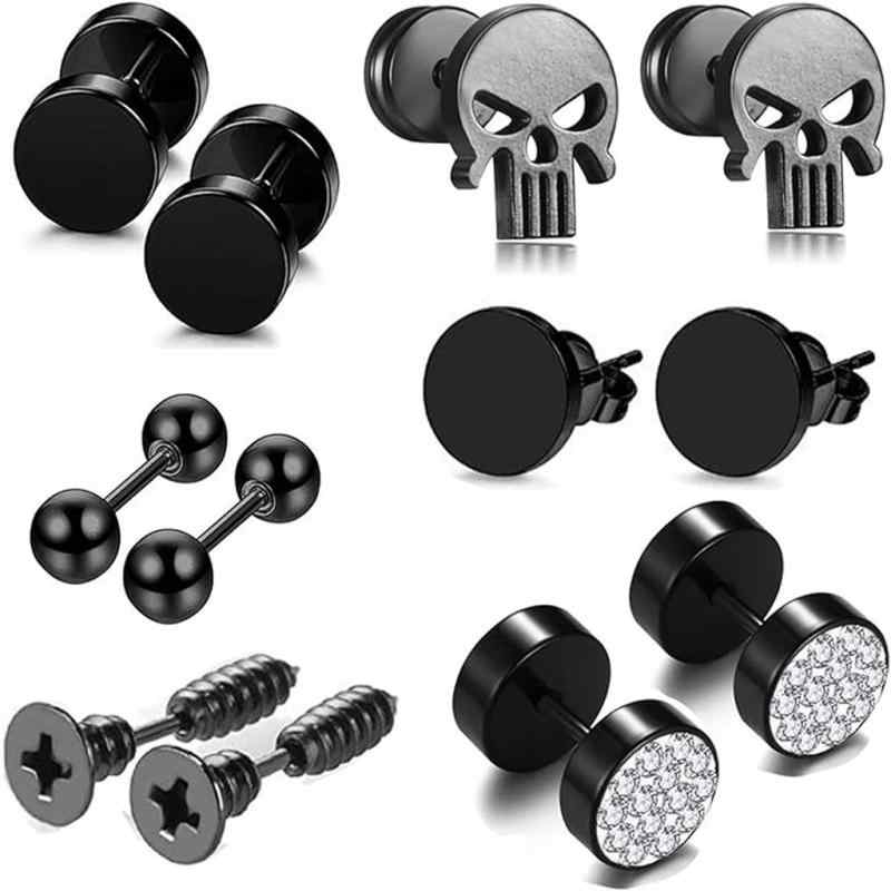 ピアス メンズ イヤリング ステンレス製 ブラック ラウンド 幾何学模様 男女兼用(4.0)