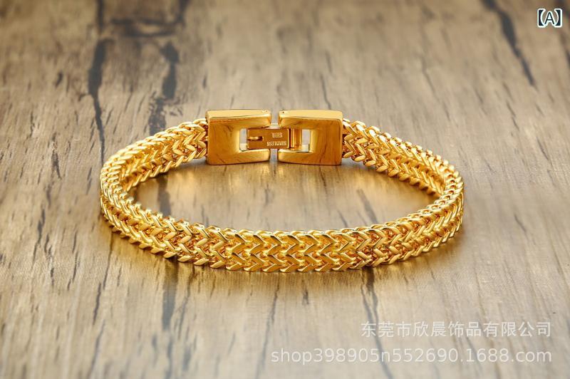 ブレスレット メンズ ダブル 二連 ステンレス 竜骨 チェーン スタイリッシュ シンプル 男性用 ペア アクセサリー 幅広 幾何学模様 銀 黒 金 ラッキーアイテム(x10)