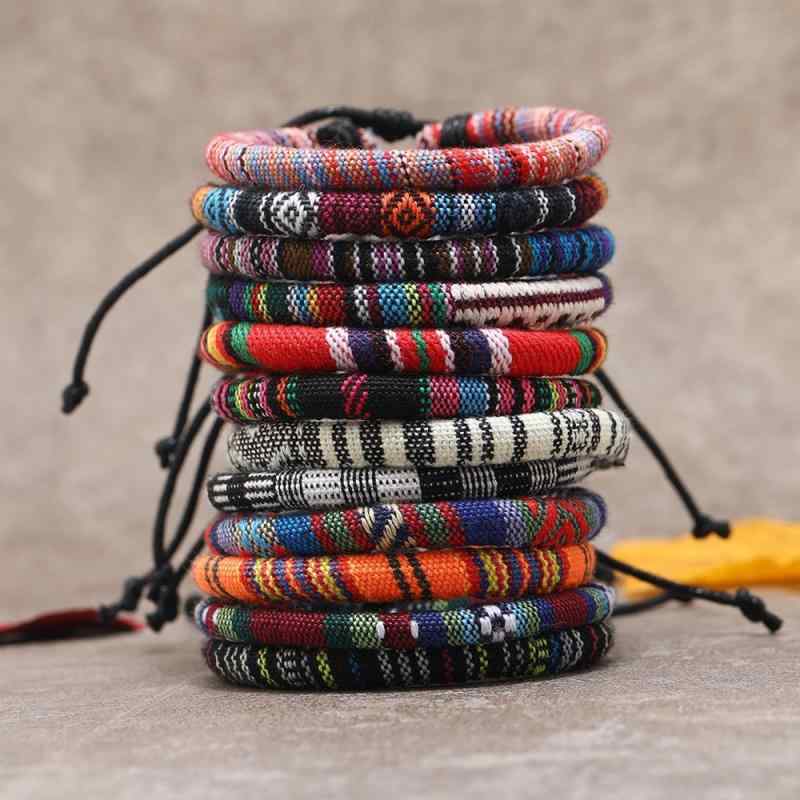 ブレスレット レディース メンズ ボヘミアン エスニック ミサンガ 編み込み 手作り 多色 カラフル サー..