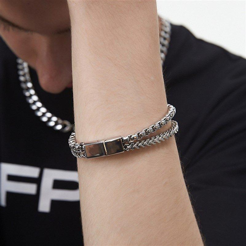 ブレスレット 男性用 チタン鋼 ハンドメイド 豪華 古巴 キューバリンク チェーン 19cm 21cm