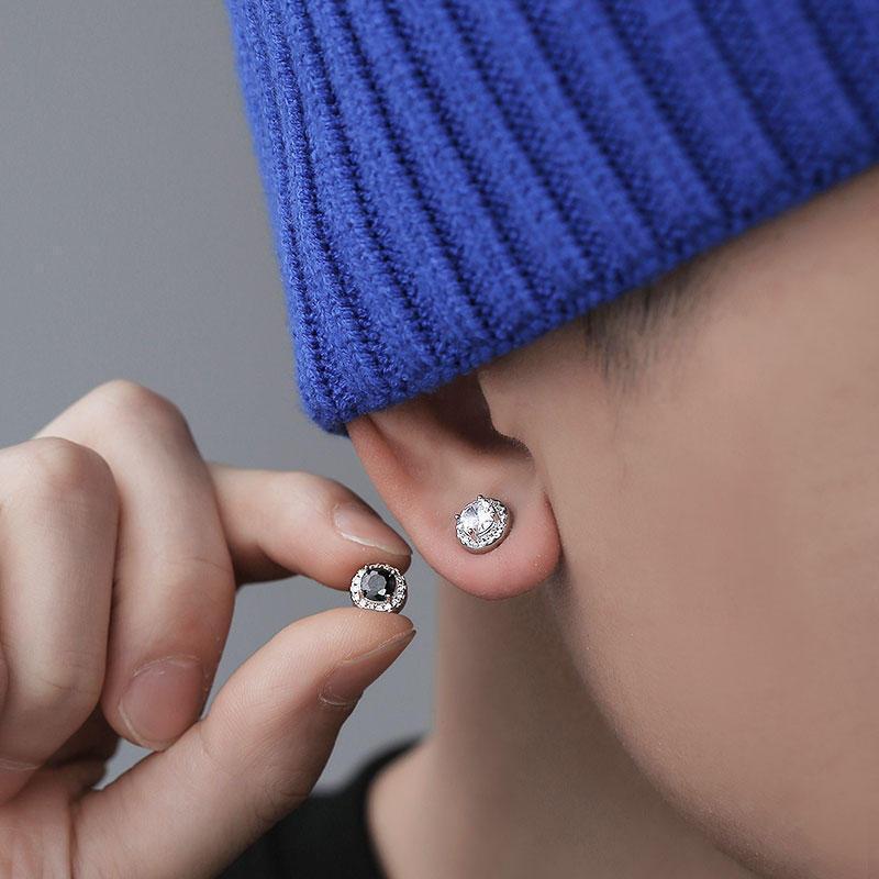 イヤリング メンズ 男性用 個性的 磁石 ジルコニア イヤーカフ 白 黒