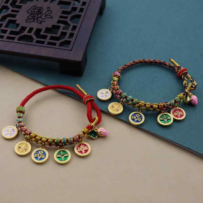 ブレスレット レディース メンズ 五彩紐 手編み ミサンガ 唐卡 財神 桃花結 お守り 幸運 開運 アジアン エスニック