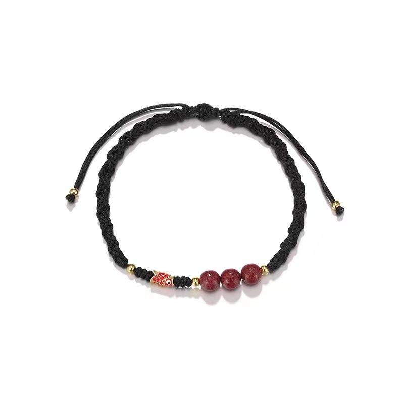 楽天LINEAR shopブレスレット レディース メンズ 幸運 錦鯉 お守り 手編み 紐 ペア 学生 かわいい ラッキーアイテム 酒紅 黒