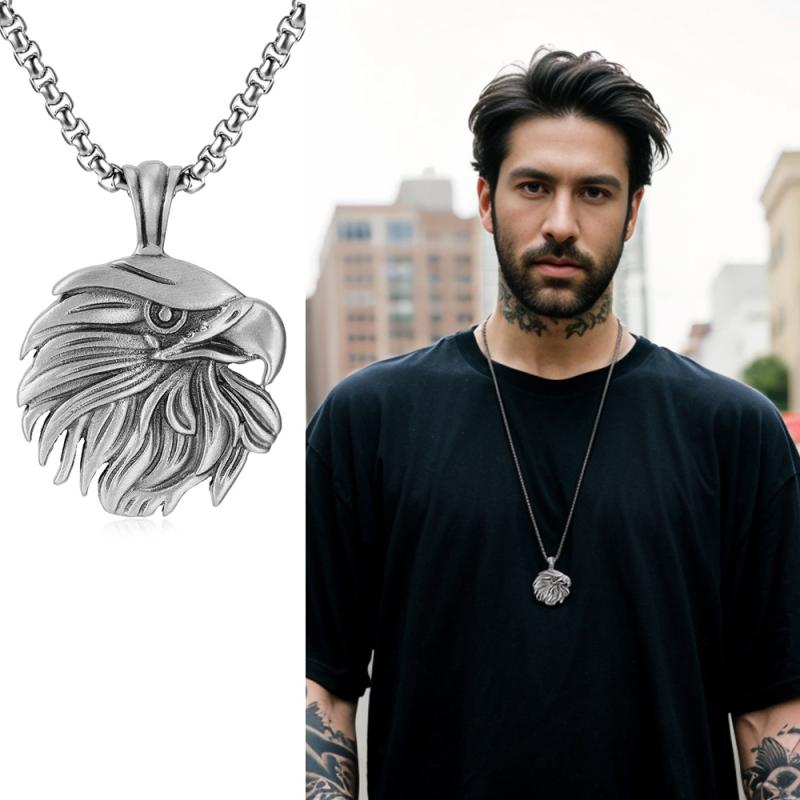 ネックレス メンズ 男性用 イーグル ペンダント ヒップホップ ストリート メタル ブラック 個性的 アクセサリー