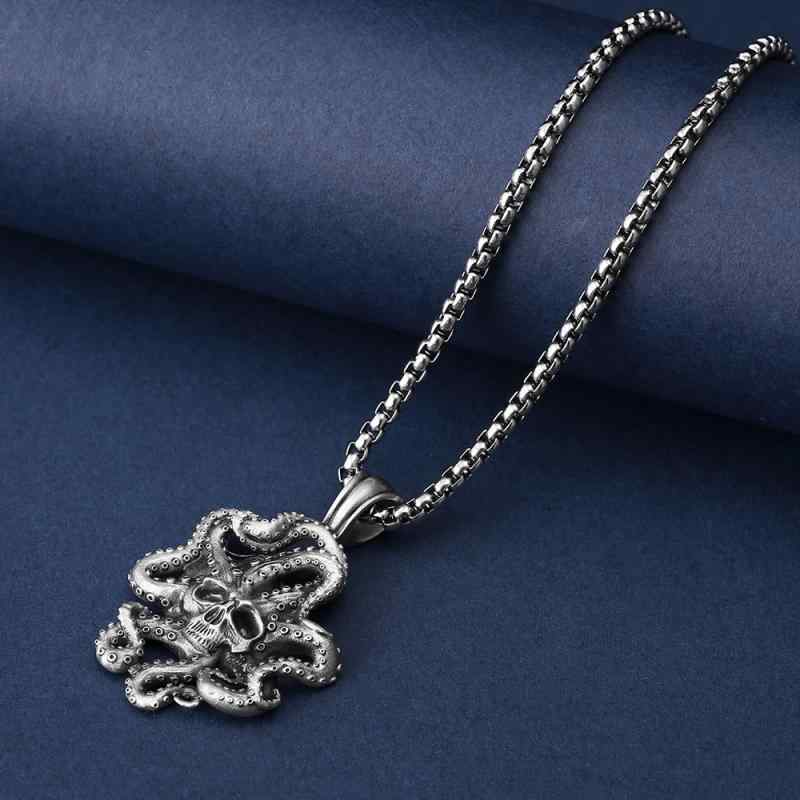 ネックレス メンズ 男性用 タコ 海の怪物 クトゥルフ神話 ペンダント ヒップホップ ボックスチェーン ..