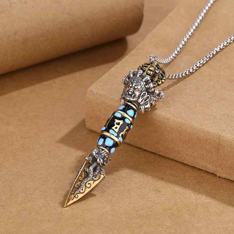 ネックレス メンズ 男性用 金剛杵 密教法具 ペンダント 梵字 お守り 銅製 レトロ アンティーク風 アクセサリー 55cm 60cm