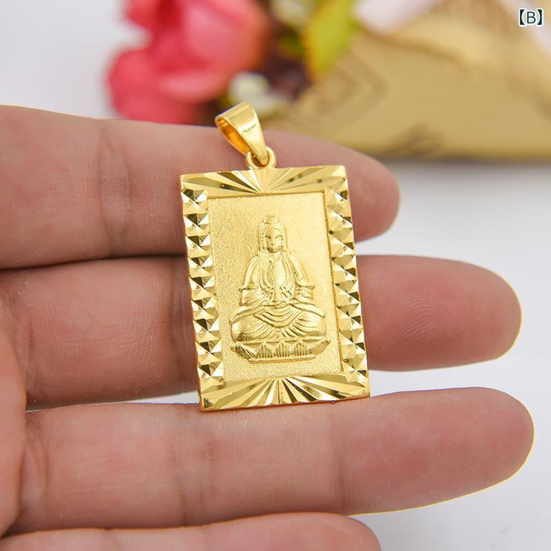 ネックレス メンズ 観音モチーフ ゴールドカラー ペンダント お守り ネックレス 和風 縁起物 アクセサリー