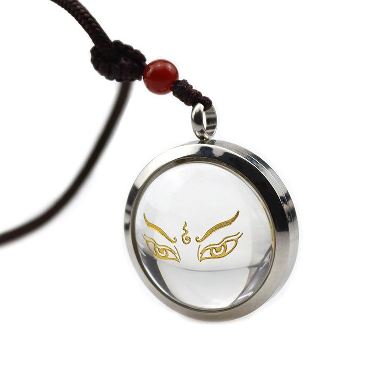 ネックレス 男女兼用 般若眼 楞厳呪 透明水晶 嘎乌盒ペンダント サージカルステンレス製 経文入れ替え可能 お守り アレルギー対応 レト..