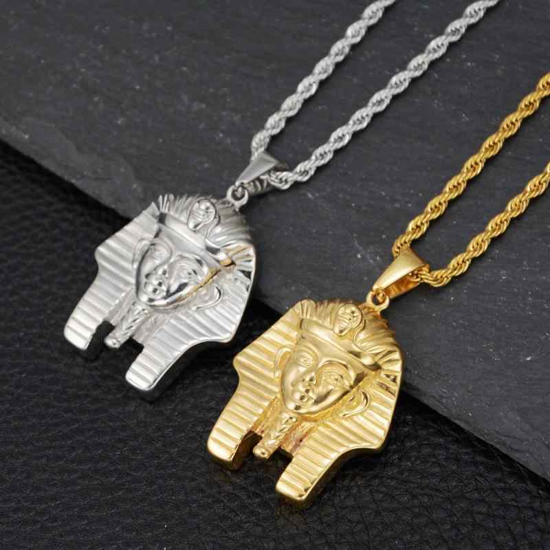 ネックレス 男性用 女性用 ファラオ マスク チタン鋼 ペンダント ゴールド シルバー 51cm 80cm アクセサリー ジュエリー