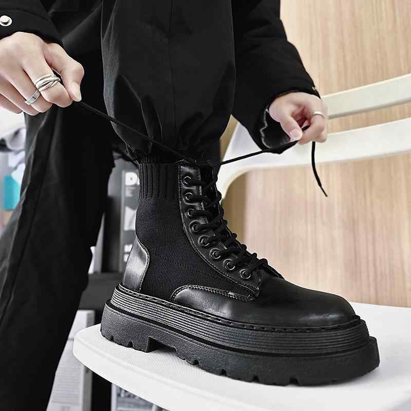 Other - ブーツ 男性用 厚底 レースアップブーツ 紳士靴 防水 防滑 保温 ラウンドトゥ 秋冬 黒 緑