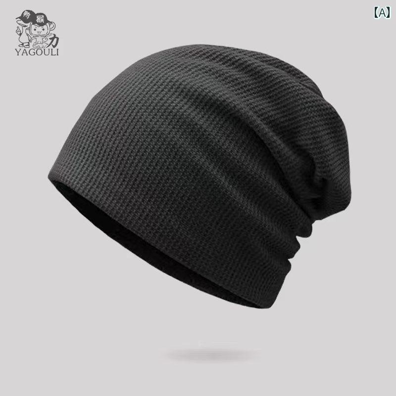 Cap, Hat - パイル 帽子 防寒 秋冬 ニット帽 メンズ大きいサイズ大きな 顔 黒 毛糸.カラフルカラーオシャレシンプルスタイル