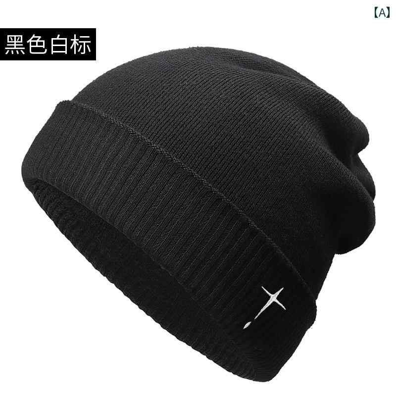 Knit Hat - 秋冬 クール 男性は 黒い 防寒 大きいサイズ 暖かい ウール ニット帽 厚手 耳 保護 帽子お 勧め.カラフルカラーオシャレ