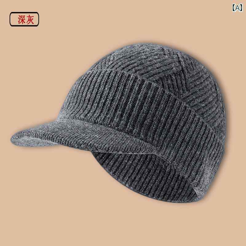 Cap, Hat - 帽子 メンズ 冬用 ニット ウール 暖かい 耳 保護 キャップ 60代の 防寒.カラフルカラーオシャレシンプルスタイル