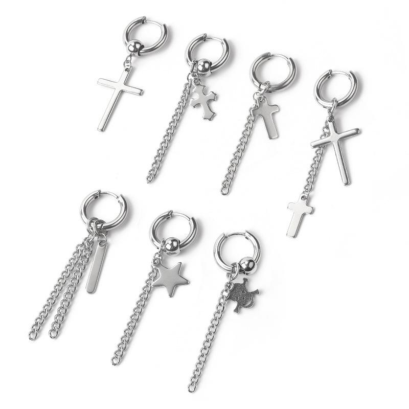 Other - ピアス メンズ 男性用 クロス スカル ドクロ チェーン タッセル フープピアス イヤリング パンク ヒップホップ ストリート ステンレス 電気メッキ加工 幾何学