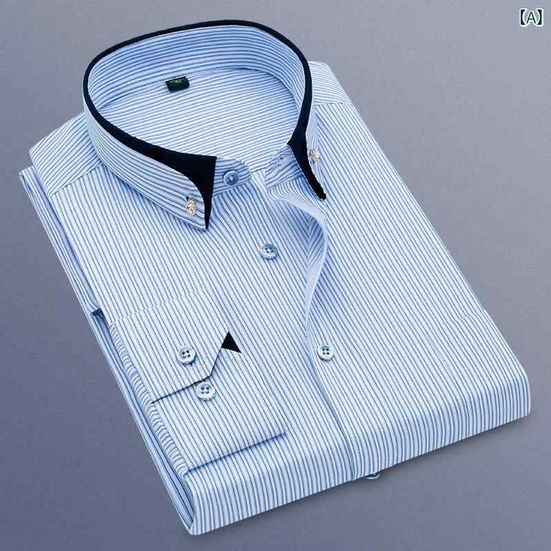 Short Sleeves （Shape Holding） - シャツ メンズ 男性用 長袖 スリムフィット 形態安定 コットン混紡 トップス ブルーストライプ ブルーチェック パープルストライプ パープルチェック