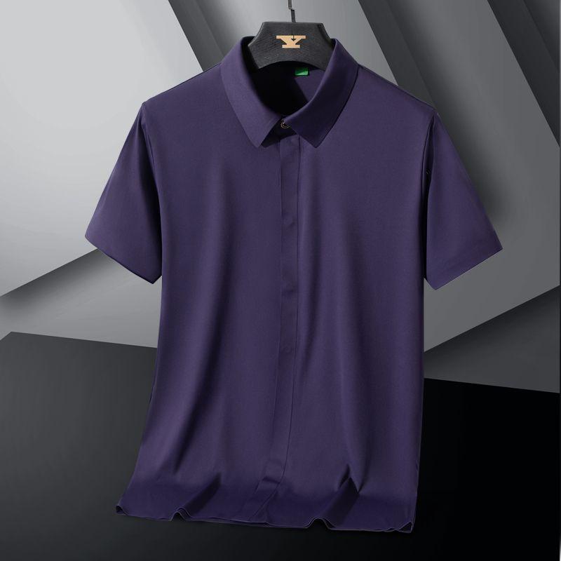 シャツ 男性用 トップス 半袖 接触冷感 通気性 ストレッチ 無地 スリム 薄手 ビジネス オフィス カジュ..