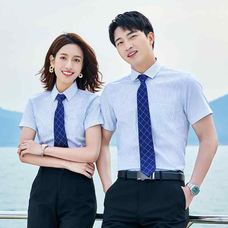 2個セットシャツ 男性用 女性用 半袖 ワイシャツ ストライプ柄 コットン 綿 通気性 涼しい 接触冷感 通勤 オフィス 作業着 ブルー系 S M L XL 2L 3L 4L 5L