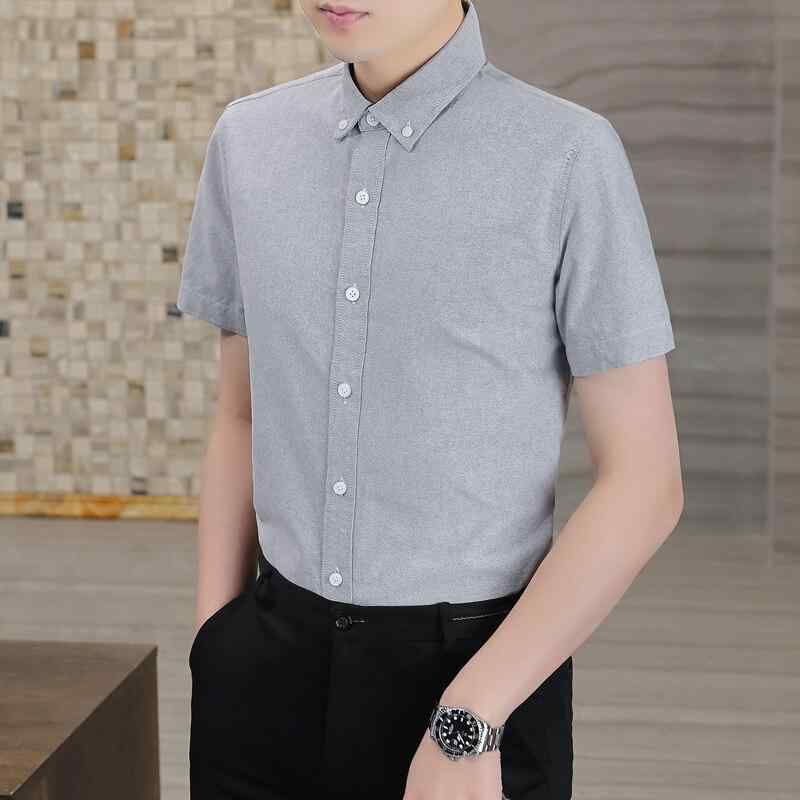シャツ メンズ 男性用 半袖 コットン ビジネスカジュアル ノーアイロン 無地 レギュラーカラー トップス 白 グレー 青(4)