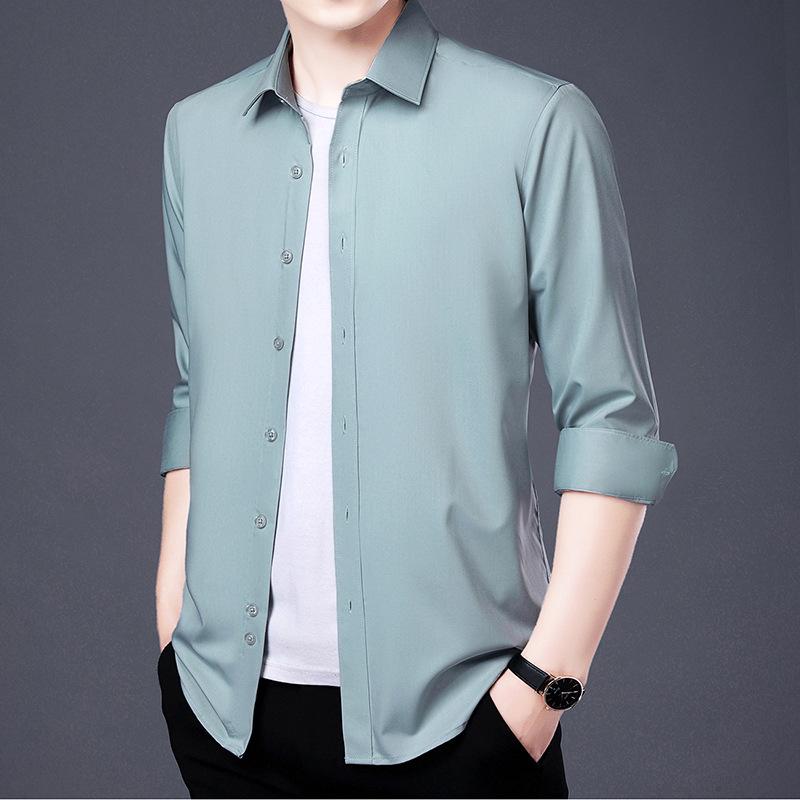 シャツ メンズ 男性用 長袖 ビジネス カジュアル トップス 修身 無地 麻 リネン ウォッシュ加工 形態安..