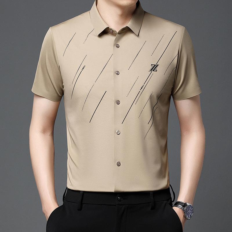 シャツ メンズ 男性用 半袖 紳士服 ポリエステル 薄手 スリムフィット 開襟 プリント 通気性 ビジネス カジュアル M L XL 2XL 3XL 4XL 夏