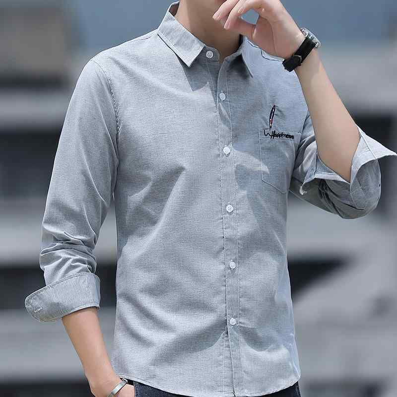 シャツ メンズ 男性用 トップス 長袖 ポリエステル 綿混紡 薄手 無地 韓国 スタイル カジュアル 普段使い 部屋着 グリーン グレー M L ..