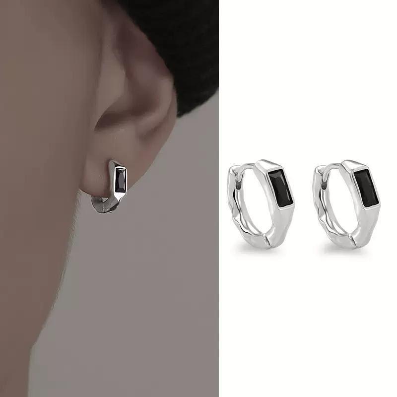 ピアス メンズ 男性用 シルバー925 ジルコニア イヤーカフ イヤリング フープピアス 小さめ 大振り 韓国 アクセサリー シルバーアクセサリー 幾何学1