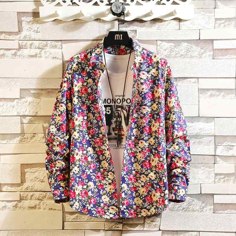 シャツ 男性用 長袖 コットン 花柄 スリム カジュアル 普段使い トップス 四季