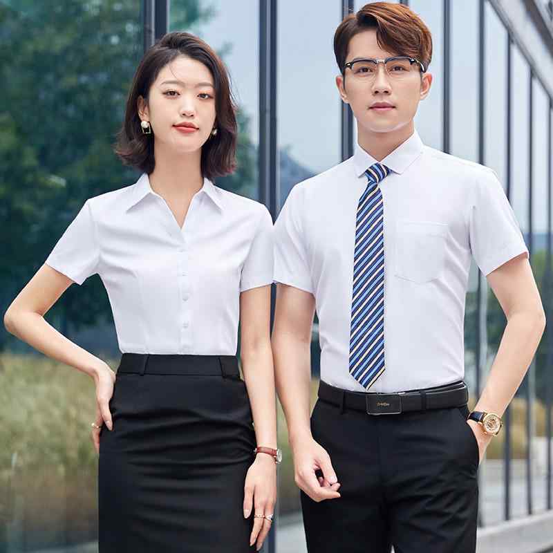 Rakuten - シャツ 男女兼用 半袖 修身 コットンブレンド 形態安定 開襟シャツ 作業着 制服 ポケット 普段使い