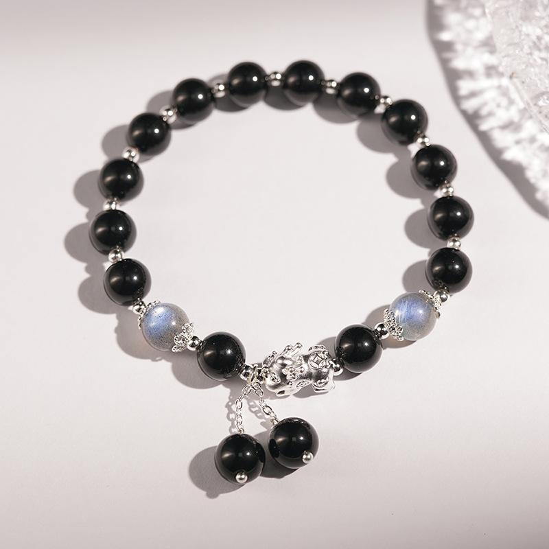 ブレスレット レディース メンズ 黒曜石 月光石 シルバー999 貔貅 かわいい 中国風 アクセサリー ラッキーアイテム