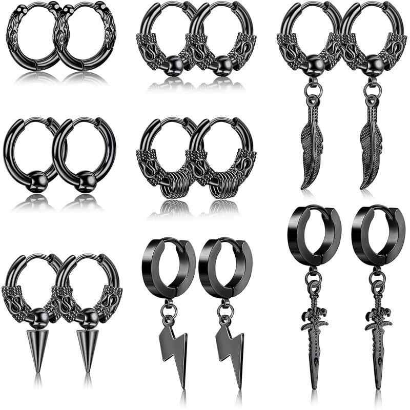 ピアス メンズ 男性用 アクセサリー ステンレス 幾何学模様 アニマルモチーフ 干支モチーフ 電気メッキ ラッキーアイテム 個性 ヒップホップ ストリートダンス スタイル ブラック