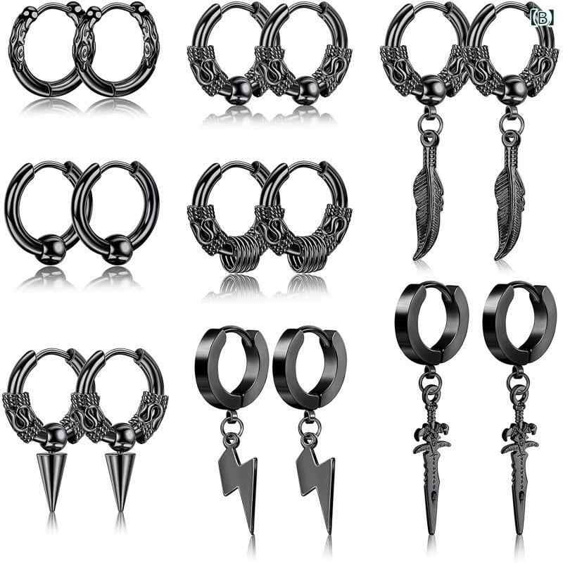 ピアス メンズ 男性用 アクセサリー ステンレス 幾何学模様 アニマルモチーフ 干支モチーフ 電気メッキ ラッキーアイテム 個性 ヒップホップ ストリートダンス スタイル ブラック