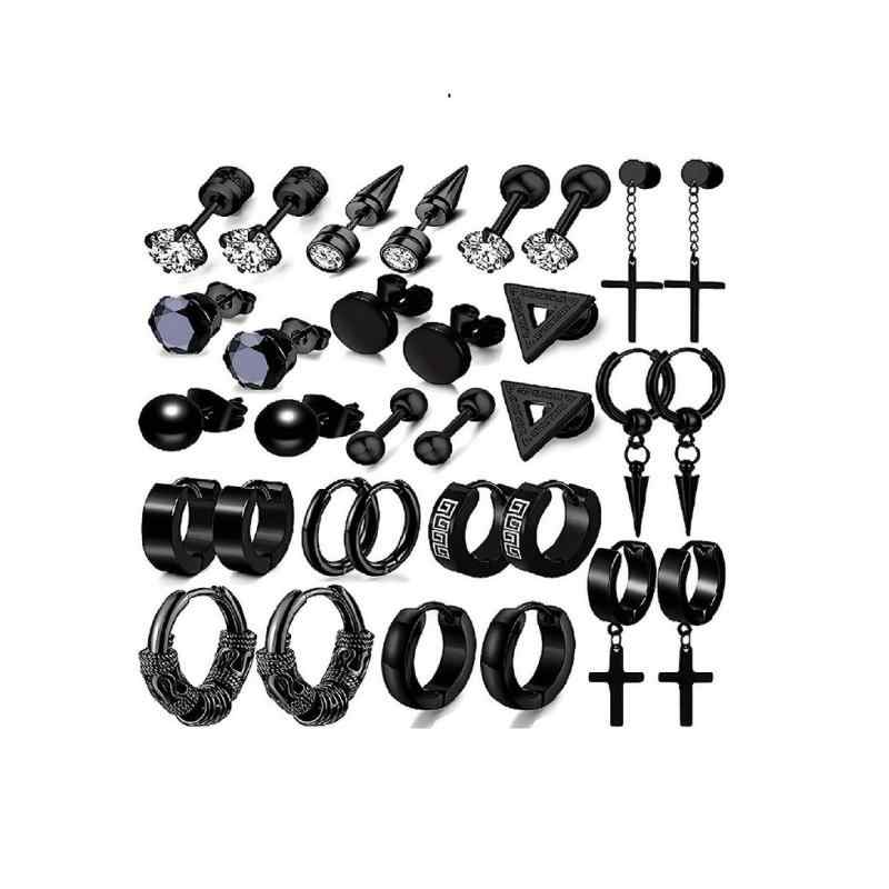 ピアス メンズ 男性用 ステンレス 十字架 ドロップピアス スタッドピアス セット 幾何学模様 電気メッキ加工 個性派 アクセサリー 男女兼用 ブラック系