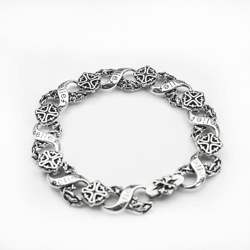 楽天LINEAR shopブレスレット 男性用 白銅製 レトロ 十字架 パンク ヴィンテージ風 豪華 男女兼用 ペア 腕輪 18cm 20cm