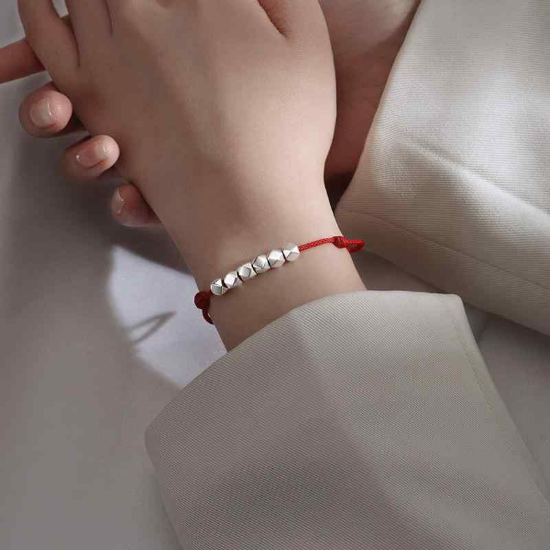 楽天LINEAR shopブレスレット レディース メンズ S925 シルバー ジルコニア 赤紐 黒紐 カップル お揃い ペア 編み込み アジャスター 調節可能 幾何学模様 普段使い