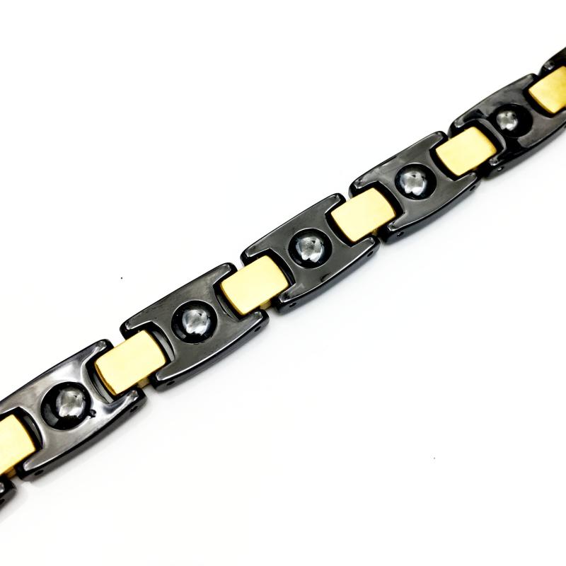 ブレスレット メンズ 男性用 セラミック 黒石 ステンレス 電気メッキ ジルコニア 幾何学模様 手飾り