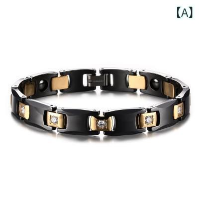 ブレスレット メンズ 男性用 セラミック 黒石 ステンレス 電気メッキ ジルコニア 幾何学模様 手飾り