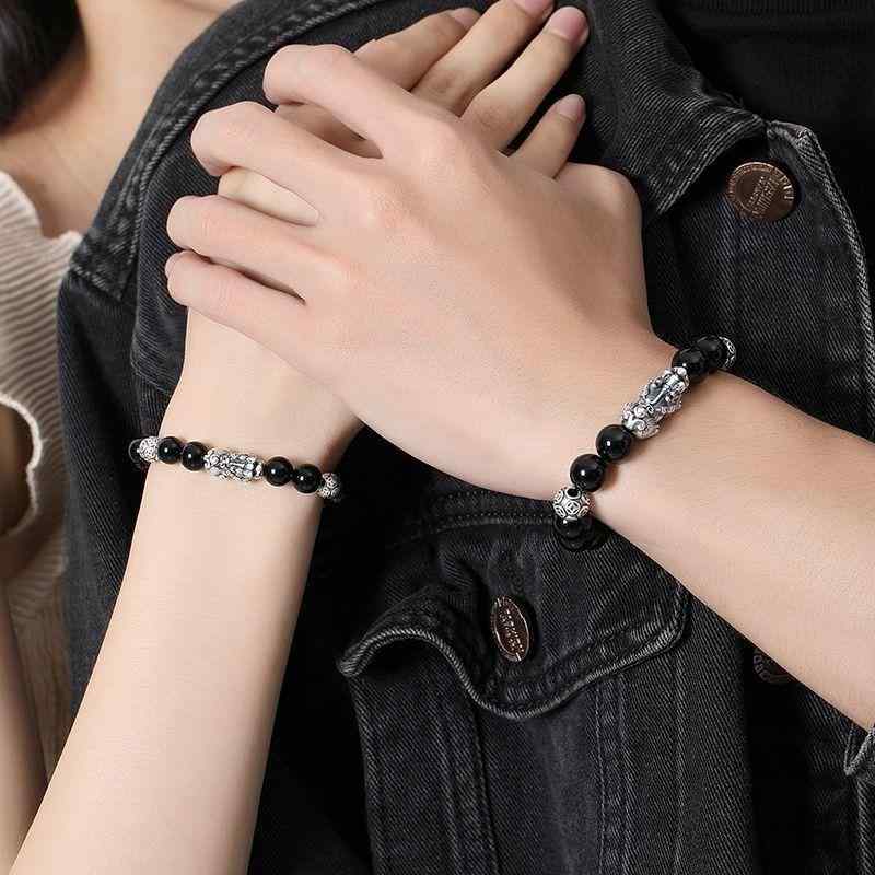 楽天LINEAR shopブレスレット メンズ レディース ペア 999 シルバー 貔貅 黒曜石 招財 ラッキーアイテム 豪華 ハンドメイド