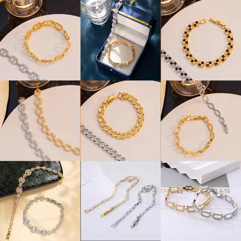 楽天LINEAR shopブレスレット 男女兼用 ペア 豪華 幾何学模様 ヒップホップ ストリート ゴールド 白ゴールド キュービックジルコニア パーティー イベント アフリカ 南米 東南アジア 北米 アジア 中東